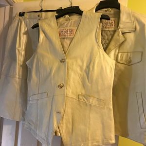 Three piece leather skirt suit